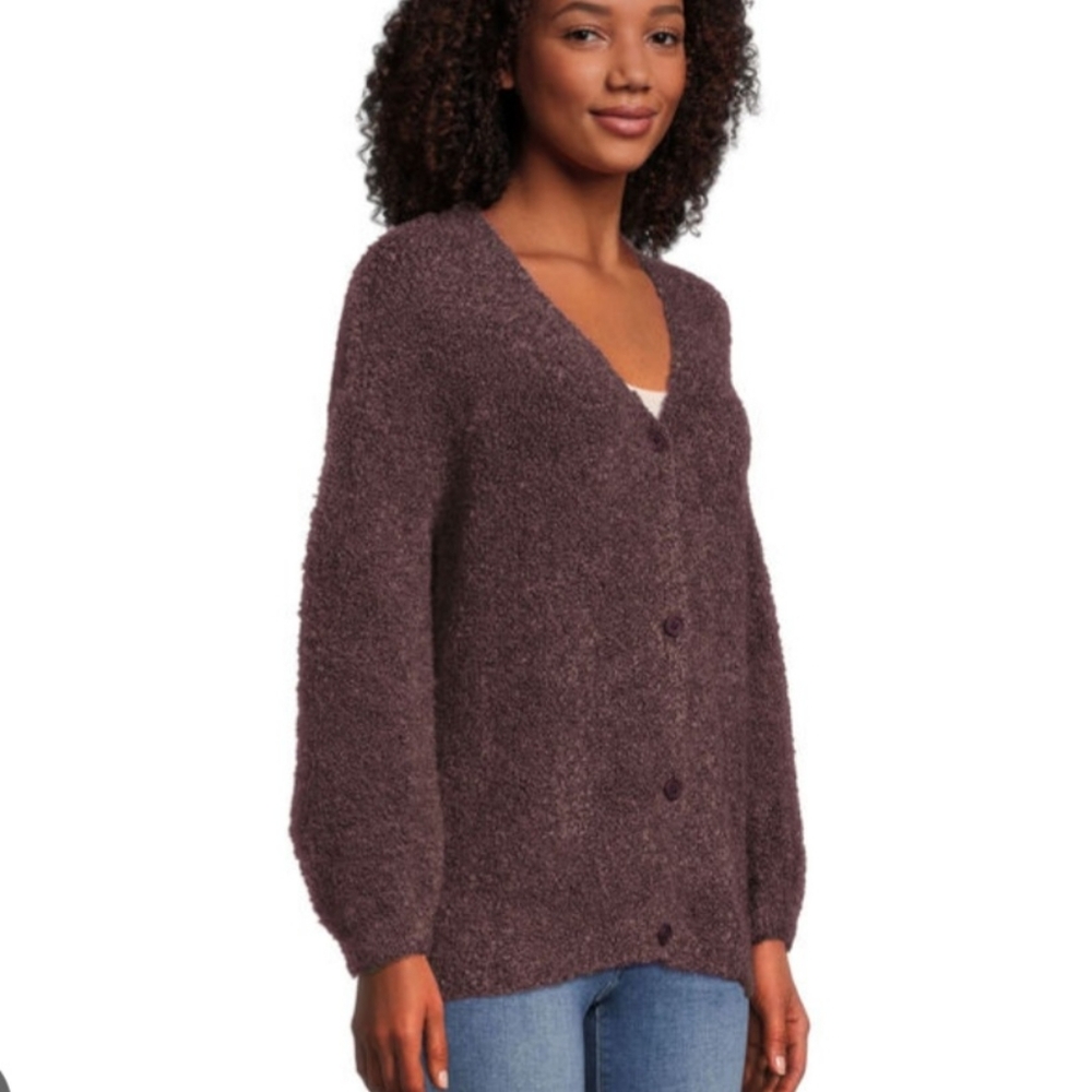WORLD MARKET Darcey Brown‎ Plum Wool Blend Teddy Knit Button Front Cardigan OSFA